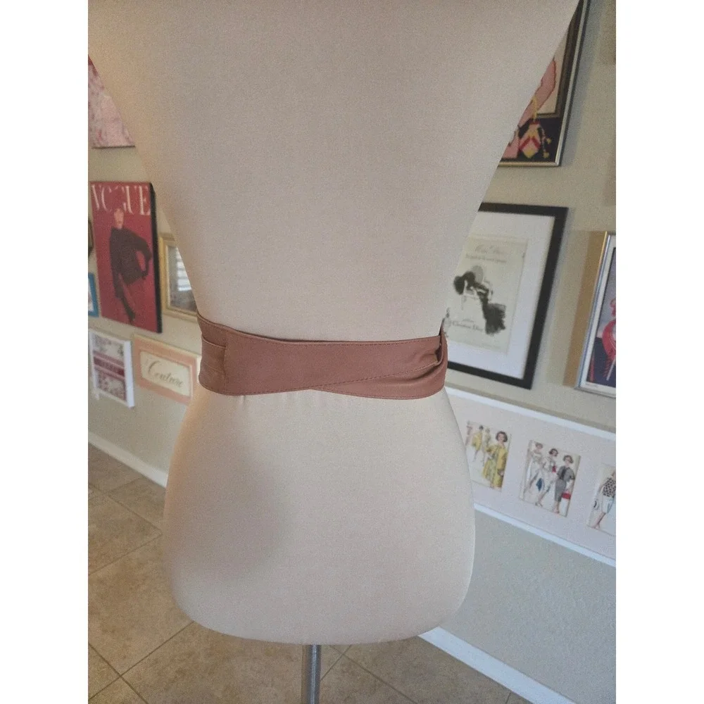 Tan Leather Obi Wrap Belt Wide Waist Cinch Tie Accessory One Size
